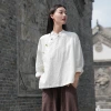 2023 Cotton and linen women's autumn and winter new retro stand-up collar, side-opening, color-blocked button-up top, tea dress, Chinese-style women's shirt Specification image